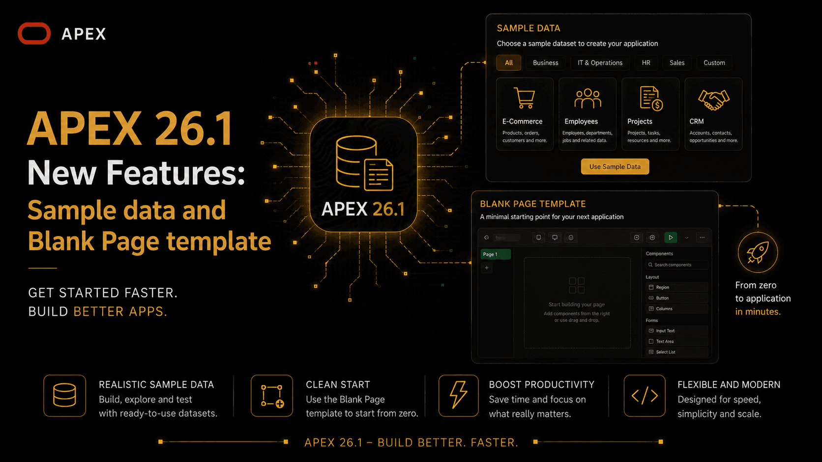 APEX 26.1 New Features: Sample data and Blank Page